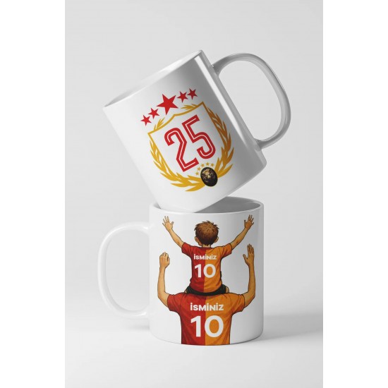 Baba - Erkek Çocuk isim Baskılı Taraftar Kupa Bardak (Galatasaray 5 Yıldızlı)